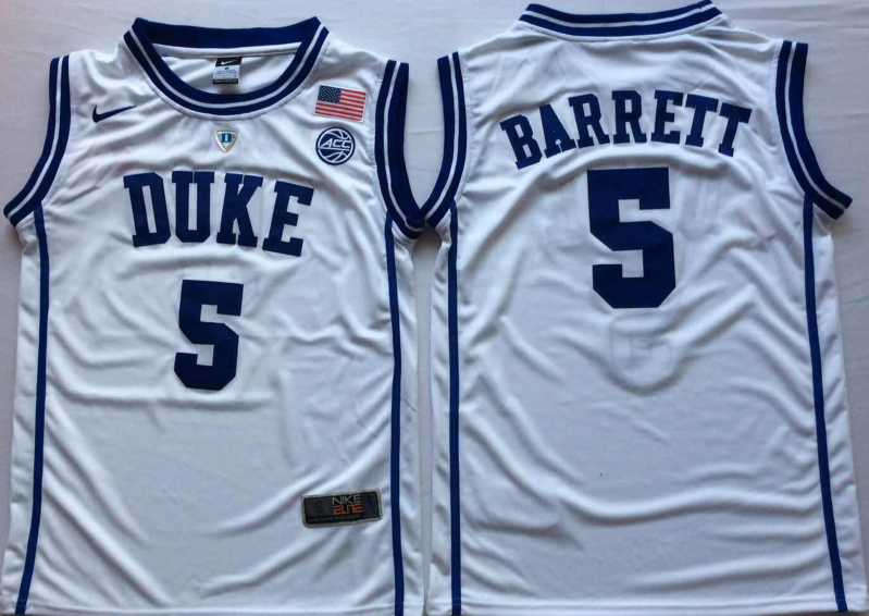 NCAA Men Duke Blue Devils White #5 BARRETT.->ncaa teams->NCAA Jersey